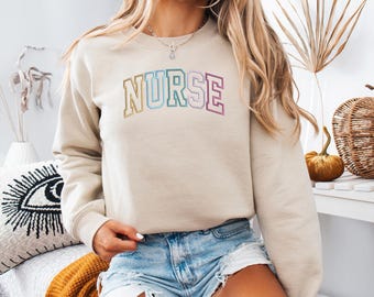 Embroidered NURSE Athletic Gemma Sweatshirt, Nurse Pullover, Gift for Grad, New Nurse Gift, Nurse Tee Nurse Shirt Embroidered Gift For Nurse