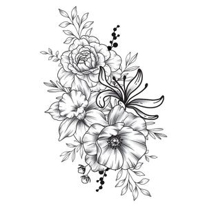 Benutzerdefinierte Geburt Blumenstrauß Tattoo Geburtsmonat Blumen Tattoo Familie benutzerdefinierte Tattoo Oma Garten personalisierte Tattoo Design digitaler Download