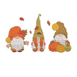 Fall Gnome with Pumpkin Embroidery Design, Gnomes with Autumn Leave Embroidery Design, Machine Embroidery Design, Digital Download, 4 Sizes