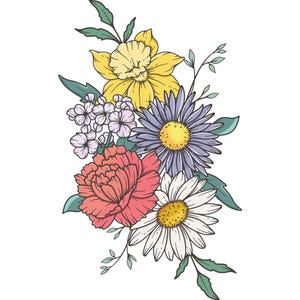 Personalized Birth Month Flower Tattoo Personalized Birth Month Flower Bouquet Birth Month Flower Tattoo Family Grandma Garden Tattoo Design