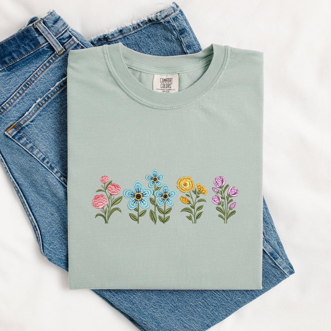 Comfort Colors® Embroidered Wildflower Shirt – Floral T-shirt | Spring ...