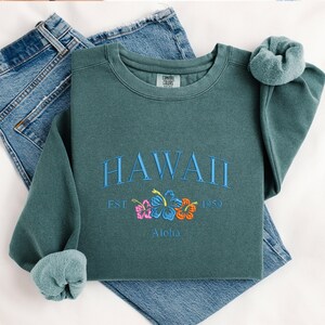 Embroidered Hawaii Aloha State Sweatshirt, Aloha Hawaii Crewneck, Great for Women Sweater, MADE IN USA