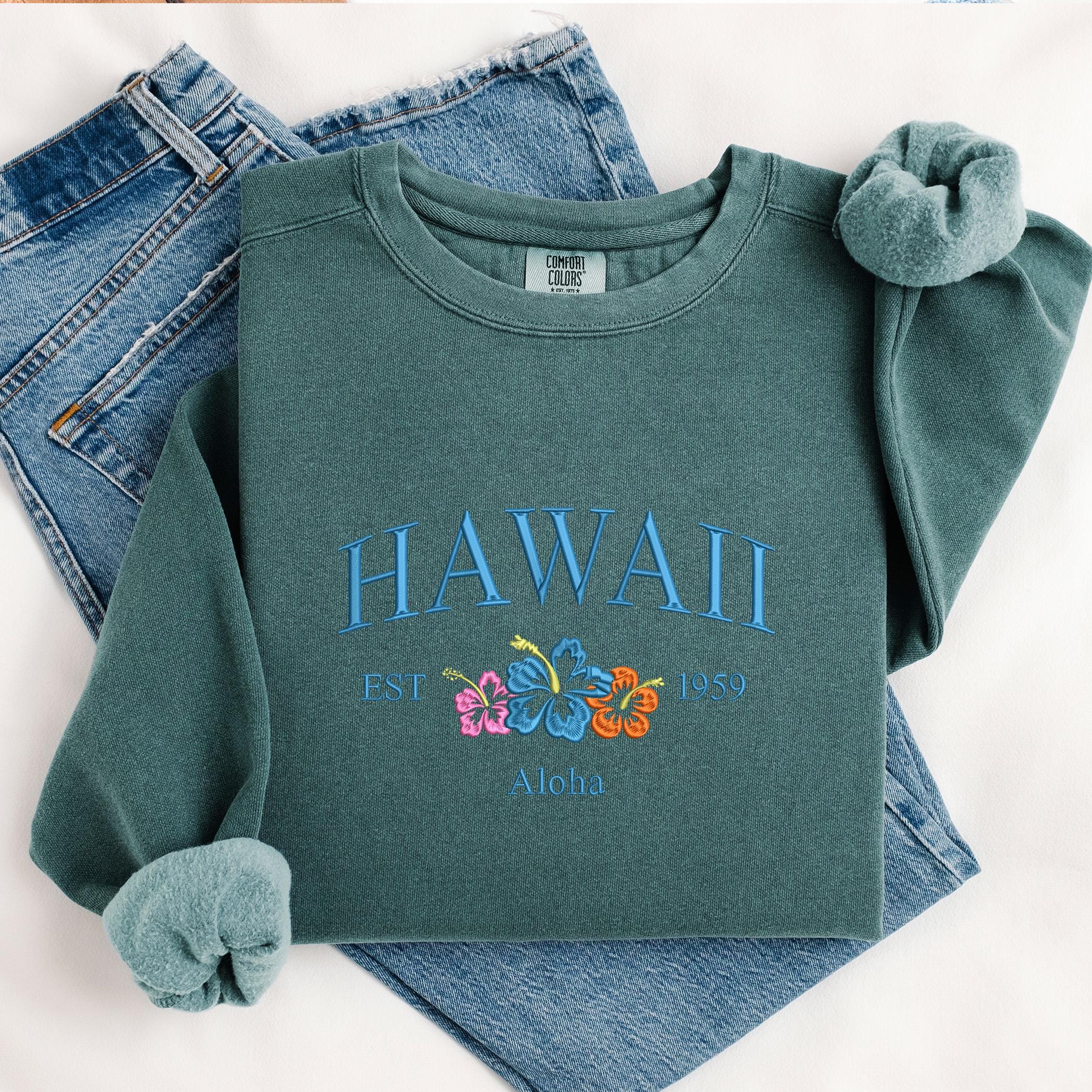 Embroidered Hawaii Aloha State Sweatshirt, Aloha Hawaii Crewneck