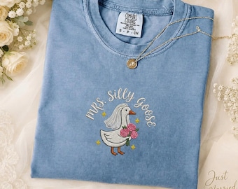 Embroidered Silly Goose Bride Shirt, Bride To Be Funny Goose Lover Shirt, Embroidered Bride Tshirt