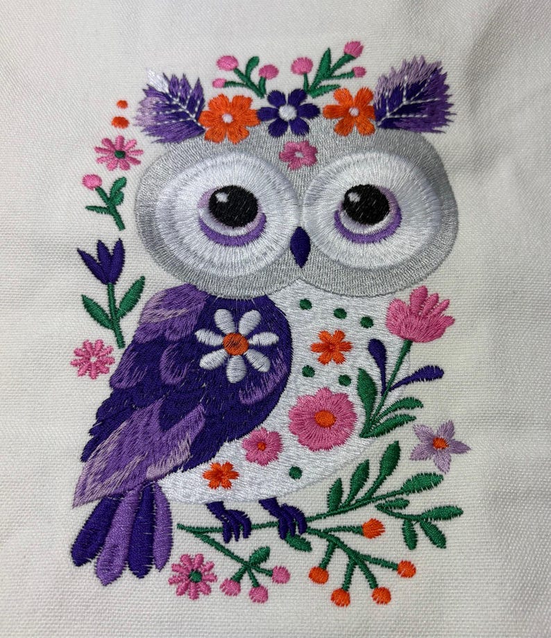 Motif de broderie hibou, motif de broderie Machine floral hibou, motif de broderie oiseau, fichier de broderie florale, téléchargement immédiat, 7 tailles image 4