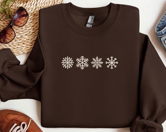 Christmas Embroidered Sweatshirt Personalized, Crewneck Tshirt Hoodie Snowflakes in Doodle Style For Winter, Christmas Gift, MADE IN USA