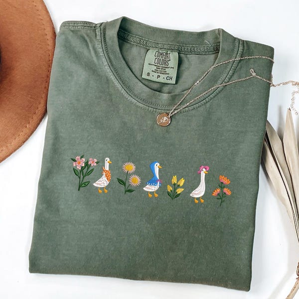 Cute Goose Shirt Embroidered Comfort Colors, Funny Goose Tshirt Funny Shirt Embroidered Crewneck Goose Christmas Gift Funny Goose Gift