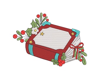 Christmas Books Embroidery Design, Holly Embroidery File, Xmas Book Machine Embroidery Design, 4 sizes, Instant Download