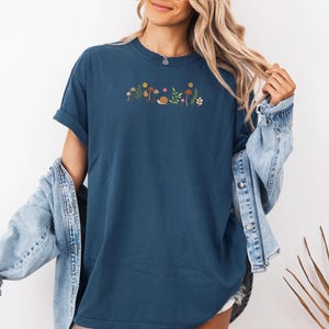 Comfort Colors Embroidered Tshirt Mushroom and Wildflower Tshirt Cute Snail  shirt, Flower Boho Shirt, Fall Tshirt, MADE IN USA