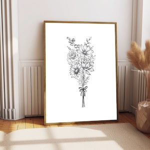 Custom Birth Flower Bouquet, Family Birth Month Tattoo Design, Up to 15 flowers