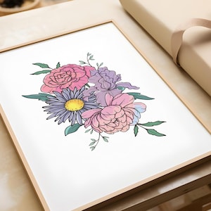Custom Birth Flower Bouquet, Family Birth Month Tattoo Design, Up to 15 Flowers, Flower Bouquet Print, Floral Tattoo Design Digital Download