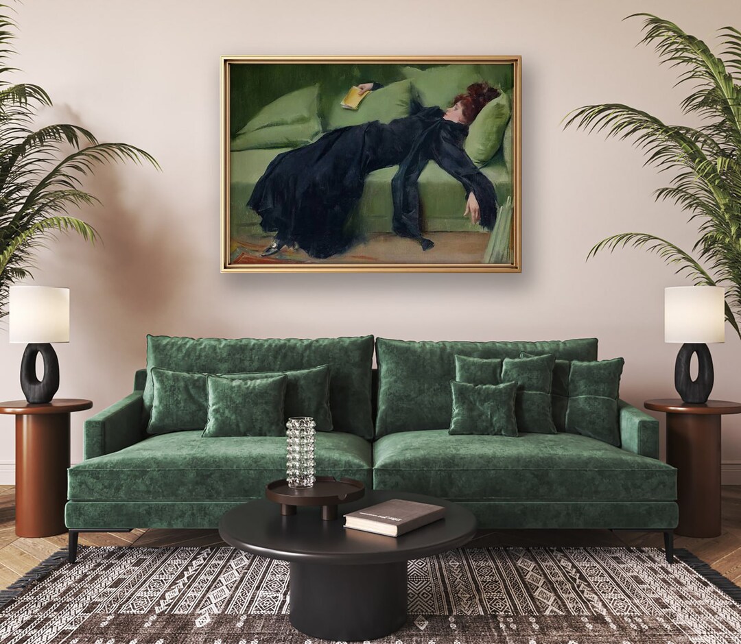 Decadent Young Woman, Woman Portrait, Vintage Wall Art, Emerald Green ...