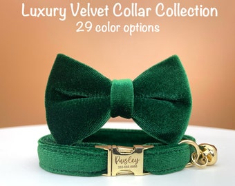 Emerald Green Cat Collar Christmas Cat Collar Personalised Cat Collar, Cat Collar with Bow Tie, Luxury Soft Cat Collar, Gift for Puppy