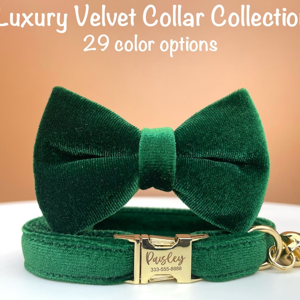 Emerald Green Cat Collar Christmas Cat Collar Personalised Cat Collar, Cat Collar with Bow Tie, Luxury Soft Cat Collar, Gift for Puppy