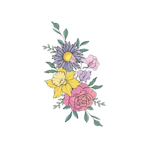 Custom Birth Flower Bouquet Tatoo, Family Birth Month Tattoo Design, Up to 15 Flowers Bouquet Print, Floral Tattoo Design Digital Download
