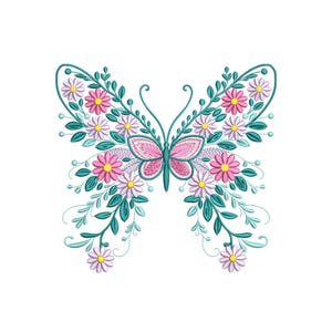 Disegno per ricamo a macchina a forma di farfalla floreale, file per ricamo a forma di farfalla, ricamo estivo, motivo per ricamo ispirato alla natura, 6 misure
