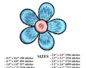 Mini Daisy Flower Embroidery Design, Small Blue Daisy Machine Embroidery File, Tiny Floral Stitch Pattern, 10 Sizes, Instant Download