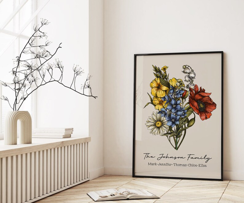 Family Flower Bouquet, Birth Month Flower Art, CUSTOM Personalized Gift, Floral Family Portrait, Digital Prints, Digital Download, CF1 image 6