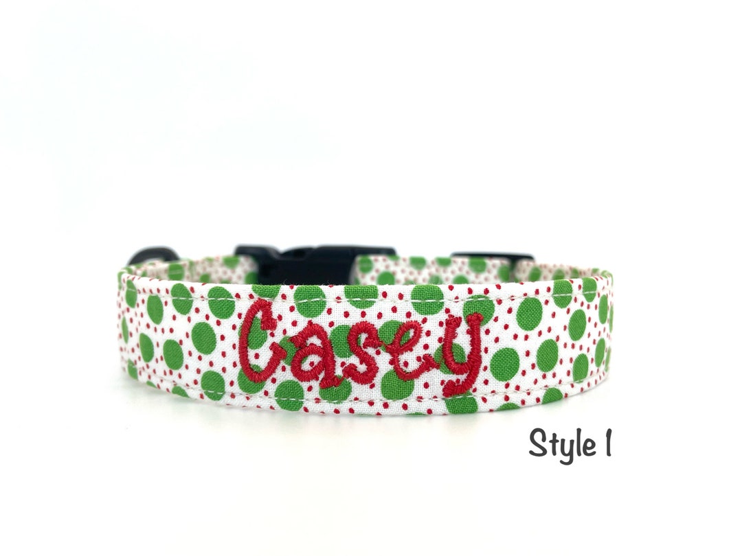 Embroidered Dog Collar Christmas Polka Dot Dog Collar Etsy