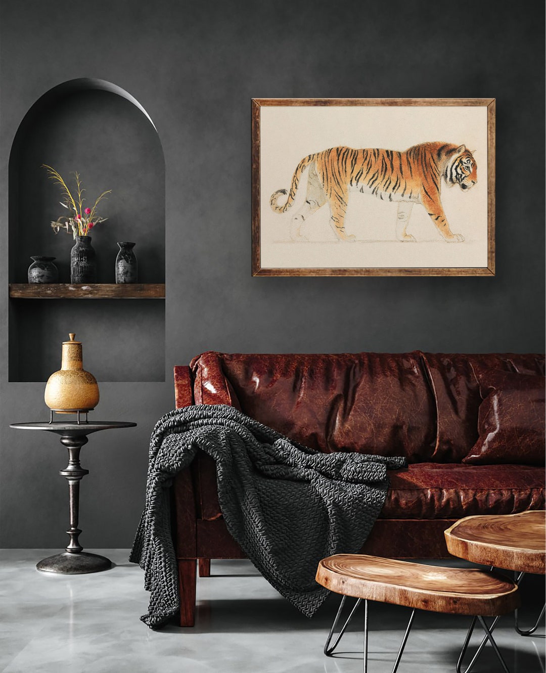 Vintage Tiger Art Print, Vintage Wall Art, Vintage Tiger Print, Muted