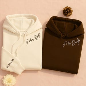Custom Mrs. Embroidered Sweatshirt, Date On Sleeve, Name On Neckline, Wife Shirt Future Mrs Hoodie Engagement Gift, Bride To Be, MADE IN USA