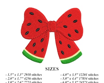 Wassermelonen Schleife, Stickdatei Süßes Obst Maschinenstickdatei | Sommer Picknick Dekor | Sofort Download