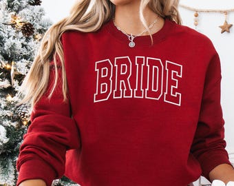 Personalized Bride Sweatshirt with Name and Wedding Date on Sleeve, Embroidered Bride Sweater, Bridal Shower Gifts, MADE IN USA