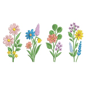 4 Mini Flowers Machine Embroidery Designs Set of 4,  Mini Floral Botanical, Boho Floral Embroidery, 6 Sizes, Instant Download