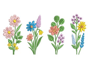 4 Mini Flowers Machine Embroidery Designs Set of 4,  Mini Floral Botanical, Boho Floral Embroidery, 6 Sizes, Instant Download