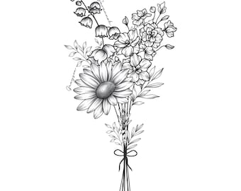 ★ Fallett★ Flower drawing man to man ivory FA2501CR13IV Birth Flower Bouquet Personalized Family Birth Month Tattoo