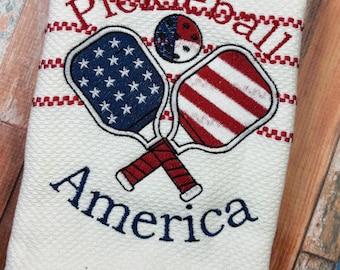 Patriotic Pickleball Embroidery Design - American 4th of July Machine Embroidery File - 4th of July Sports Stitch, 6 Sizes
