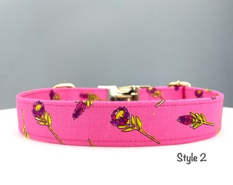 Pink Dog Collar Personalized Gift for Dog Collar Blush Floral Dog Collar With Name Dog Collar Blue Floral Custom Collar