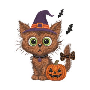 Halloween Cat Embroidery Design, Pumpkin Embroidery File Witch Hat Pumpkin Bat Stitch, Pumpkin Cat Embroidery Design NEW ARRIVAL 2025