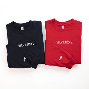 Customised Embroidered Couple Hoodie, Roman Numerals Sweatshirt Anniversary Date, Wedding Date, Valentines Day Matching Couples Sweatshirt