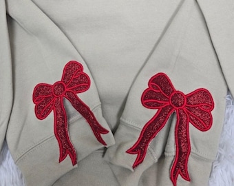 Side Bow Appliqué Embroidery Design, Christmas Side Bow Applique Sweatshirt Embroidery File, Instant Download, Bow Applique, 7 Sizes