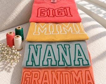 Comfort Colors® Embroidered Grandma Shirt, Gigi Shirt, Gift for Grandma, Nana Shirt, New Grandma Gift, Embroidered Grandma, College Block