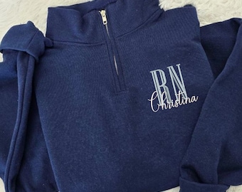 Personalized RN Jessie Quarter Zip Rn Sweatshirt Custom Top for Nurse Graduation Gift For Her Embroidered Nurse Sweatshirt, MADE in USA