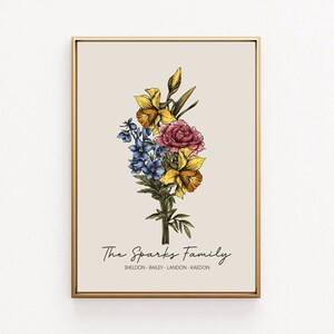 Personalized Birth Flower Family Bouquet Custom Digital Print Christmas Gift Antique Home Art Floral Family Portrait DIGITAL DOWNLOAD