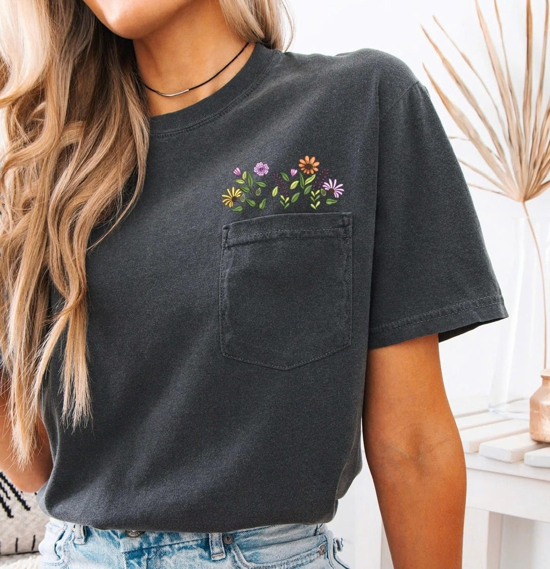 Comfort Colors Embroidered Crewneck Wildflower Pocket Tshirt ...