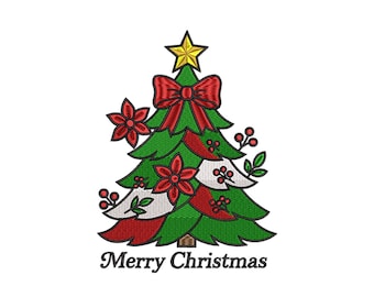 Floral Christmas Tree Embroidery Design: Holiday Machine Embroidery (Digital Download)