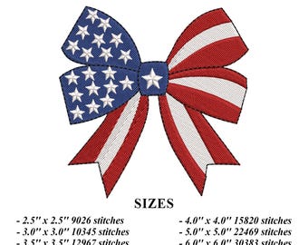 Vaterländische Schleife Stickdatei 4th of Jul 2013 Amerikanische Flagge Stickerei Rot Weiß Blau Maschinenstickdatei - 6 Größen