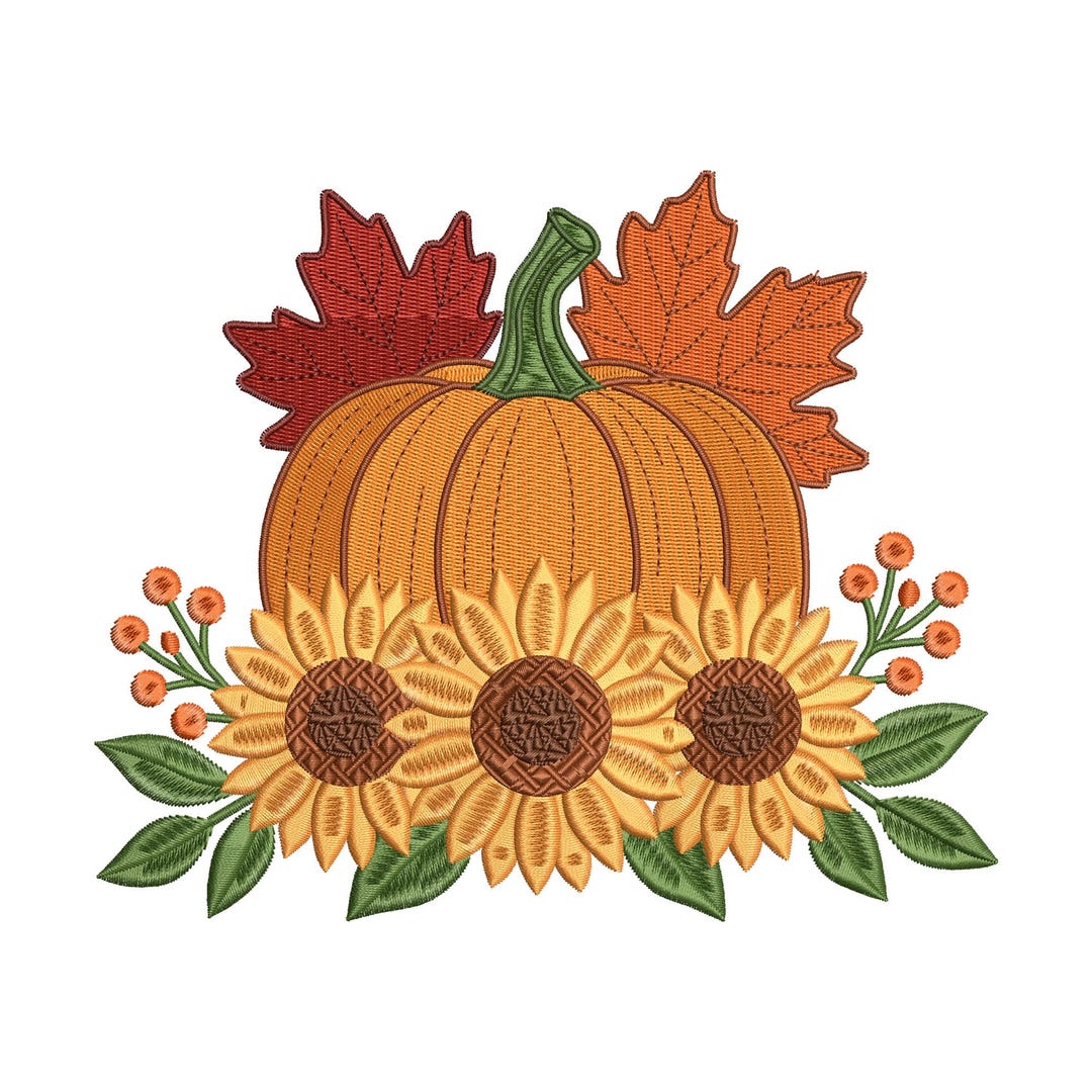 Pumpkin Sunflower Embroidery Design Fall Harvest Machine Embroidery for ...