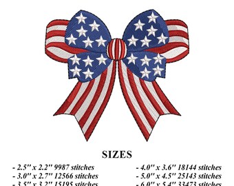 Vaterländische Schleife Stickmuster - 4th of Jul Rot Weiß Blau Stickmuster - Maschinenstickdatei - Stars and Stripes Stickmuster