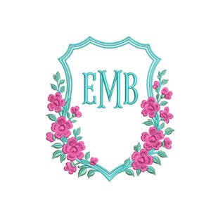 Écusson floral cadre motif de broderie écusson cadre bannière pour bébé nouveau-né motif de broderie machine bordure florale élégante pour monogramme et initiale