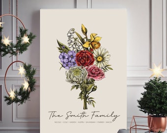 Geburtsblumenstrauß, Geburtsmonat Blumenstrauß, handgezeichnete Kunst, Geburtsmonat Blumendruck, personalisiertes Geschenk, digitaler Download