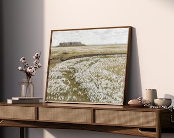 Spring Wildflower Painting, Vintage Landscape Print, Vintage Spring Meadow Landscape Painting, Country Field Printable Digital Download E77