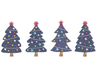 Bordado à máquina de árvores de Natal, design de bordado alegre e brilhante, arquivos para bordado à máquina de árvores de Natal, 4 tamanhos, download instantâneo