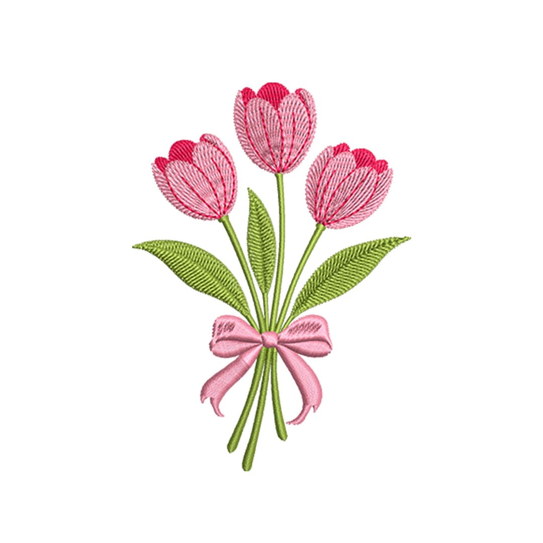 Pink Tulip Flower Embroidery Design, Spring Floral Machine Embroidery ...