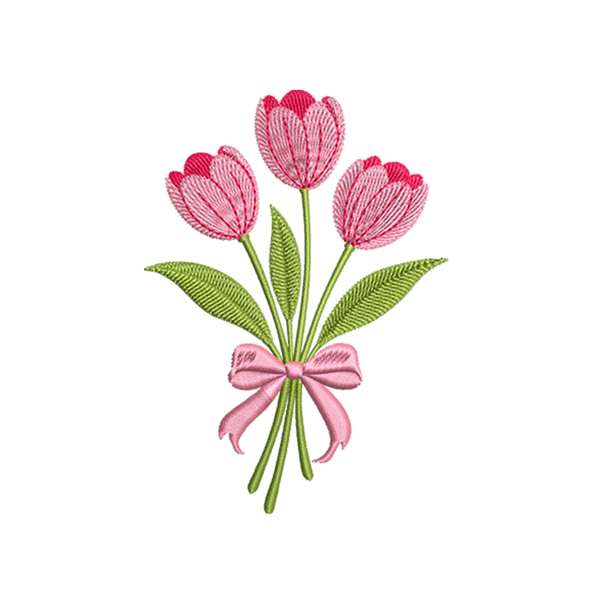 Pink Tulip Flower Embroidery Design, Spring Floral Machine Embroidery ...