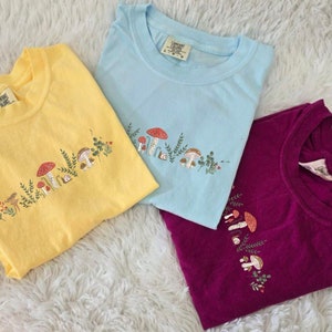 Comfort Colors Mushroom Tshirt Embroidered Custom, Vintage Tshirt Embroidered, Summer Tshirt, Gift for Her, Gift for Mom, MADE IN USA